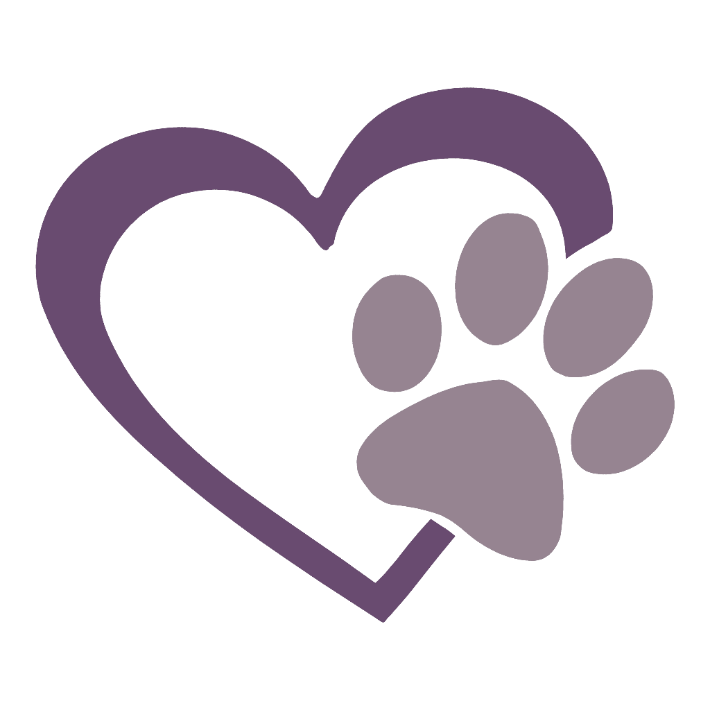 A purple heart with a paw print in it.