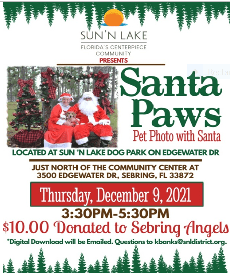 A poster advertising santa paws pet photo with santa.